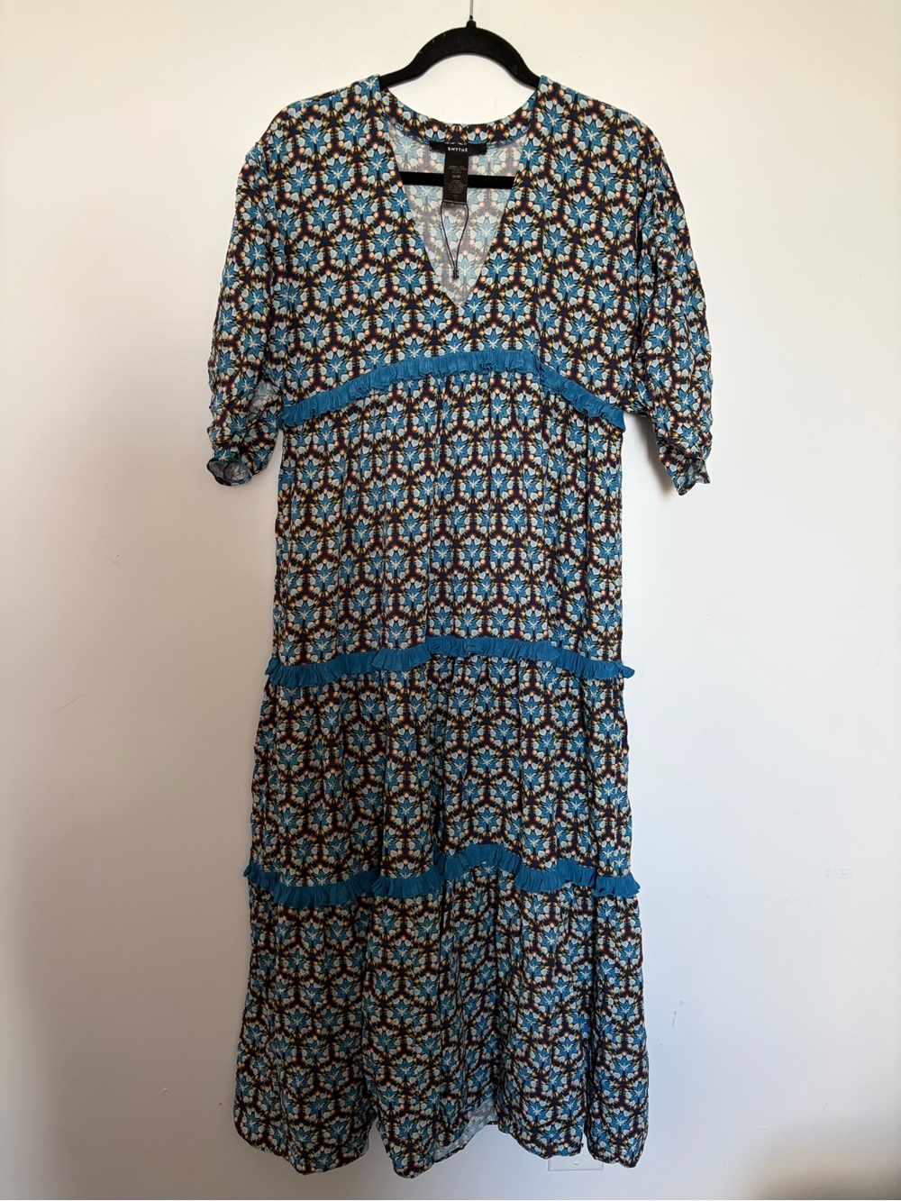 Smythe Blue and Brown Patterned Maxi Dress